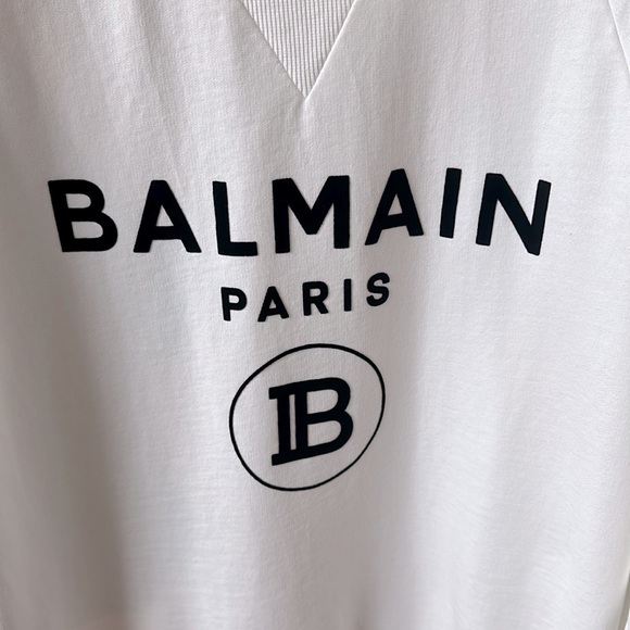 Balmain White Black Flocked Logo Sweatshirt - S - Picture 6 of 9